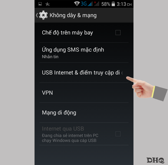 Vào USB internet & điểm truy cập di động